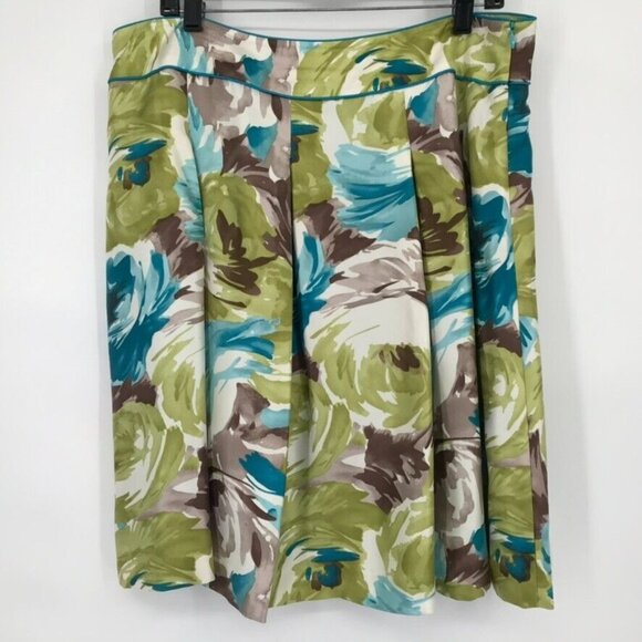 Talbots Skirt Size 10 womens blue green pleated Floral 100% Silk - Picture 4 of 8